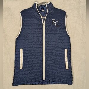 Kansas City Royals Miller Lite Quilted Puffer Vest - Navy Blue & White KC Logo